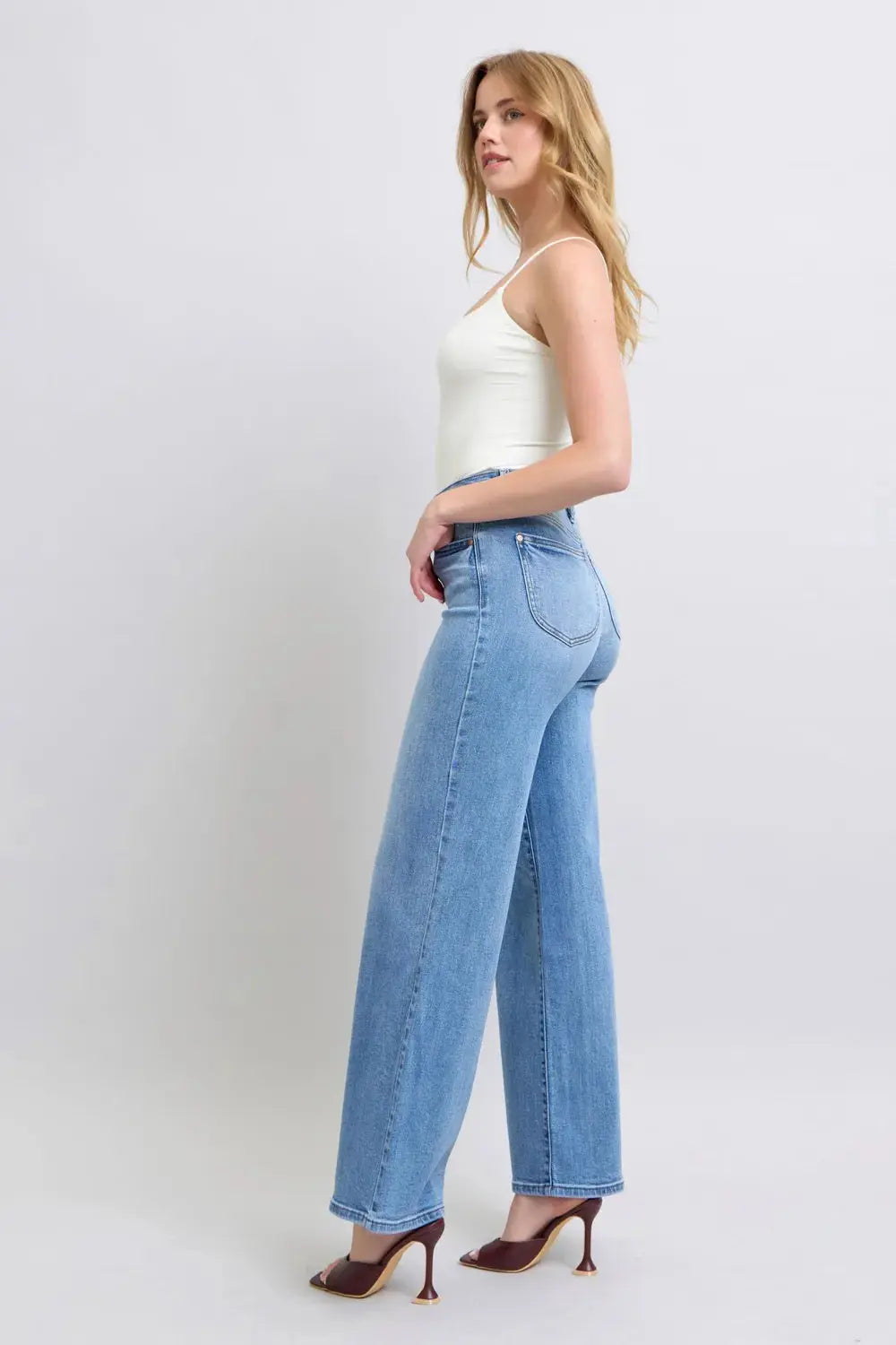 Full Size High Waist Wide Leg Judy Blue Jeans with Functional Pockets - Be Bliss Boutique