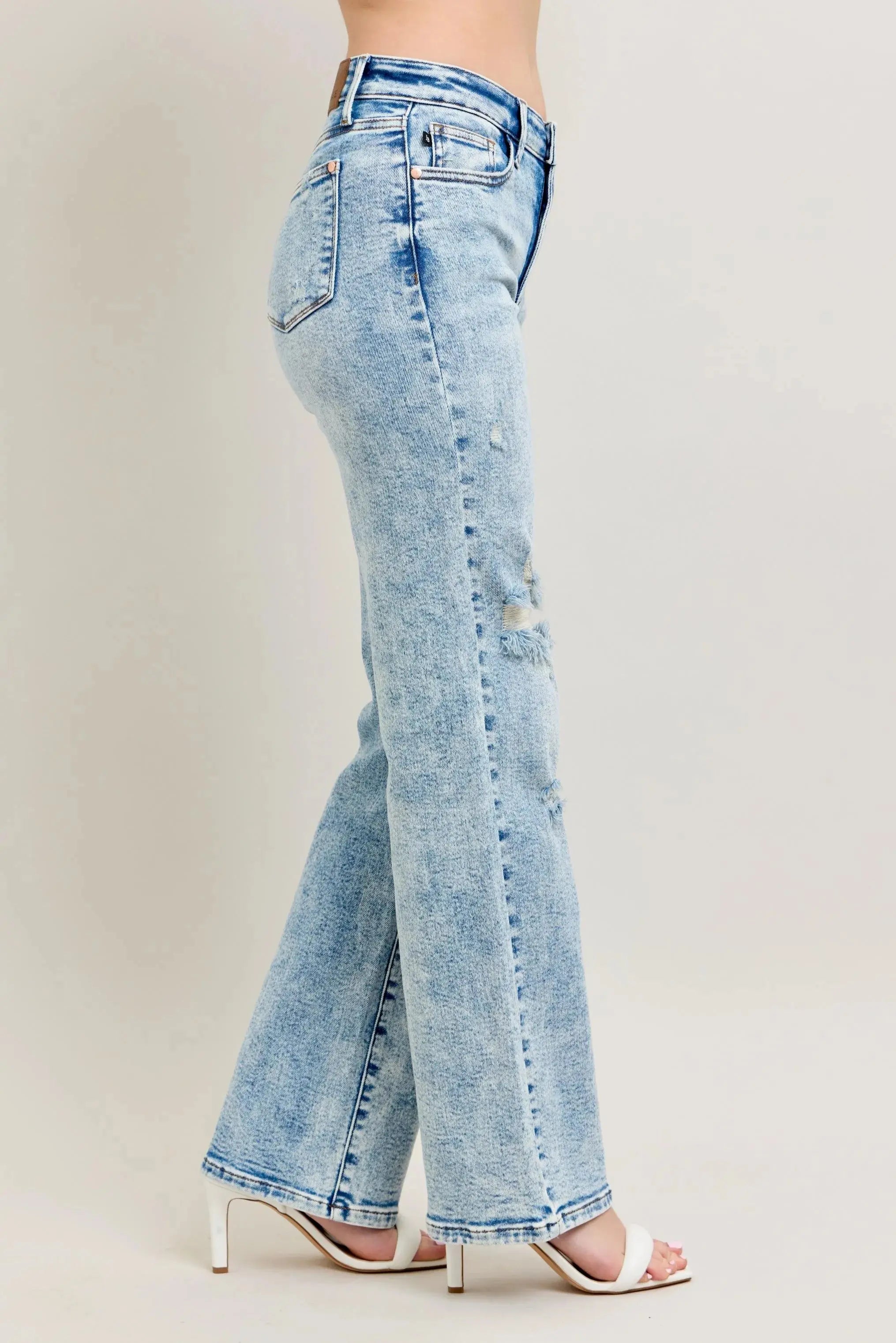 Full Size High Waist Mineral Wash Destroy 90's Straight Leg Judy Blue Jeans - Be Bliss Boutique