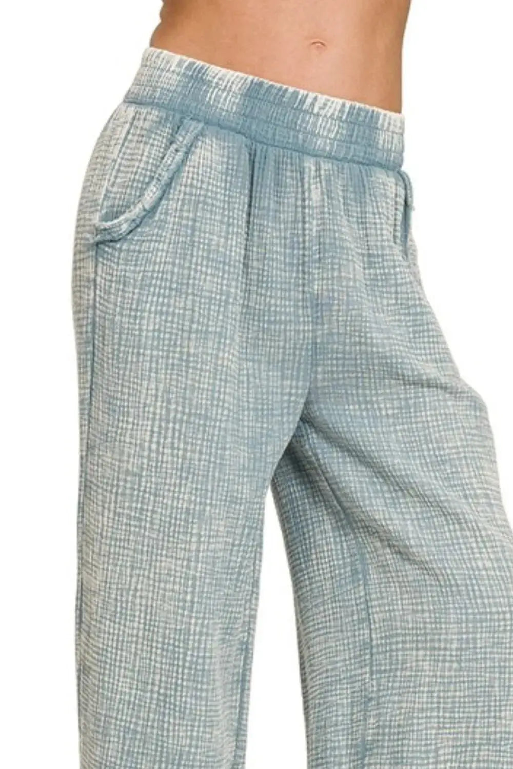 Zenana Washed Double Gauze Elastic Waist Women's Lounge Pants (Blue Gray) - Be Bliss Boutique
