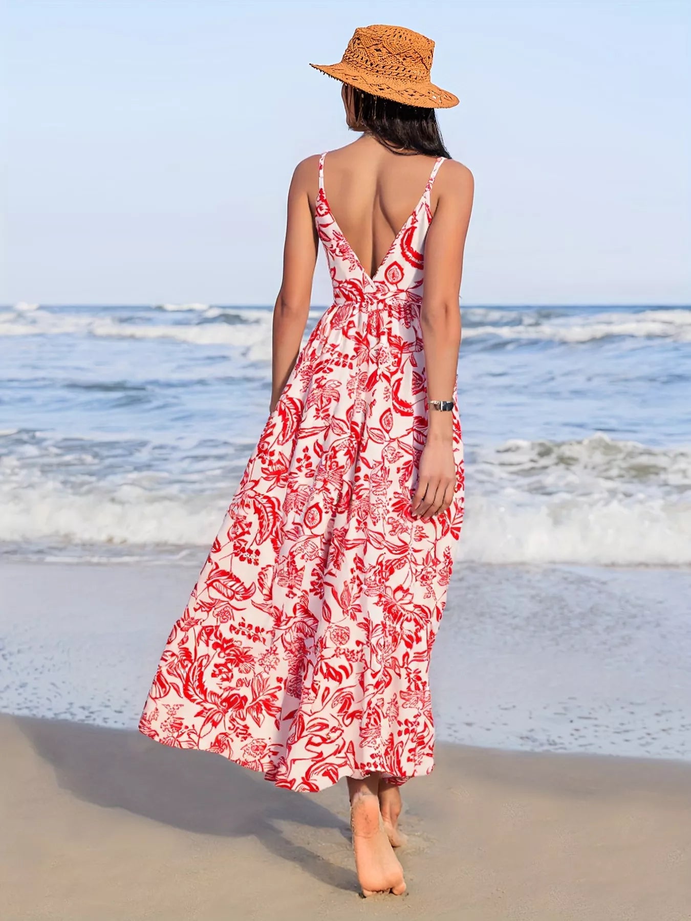 Printed Spaghetti Strap Midi Dress - Be Bliss Boutique