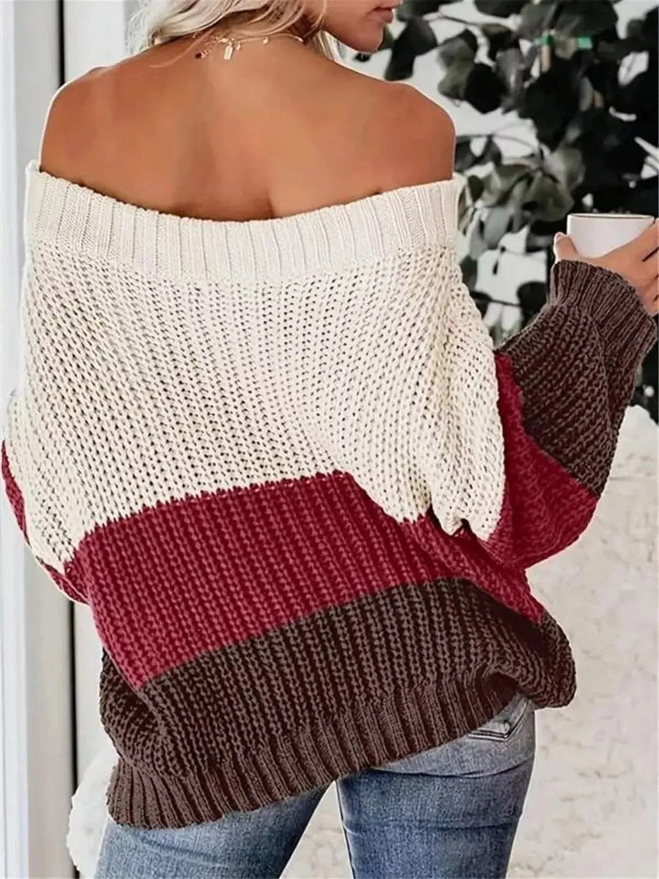 Color Block Off Shoulder Sweater - Be Bliss Boutique