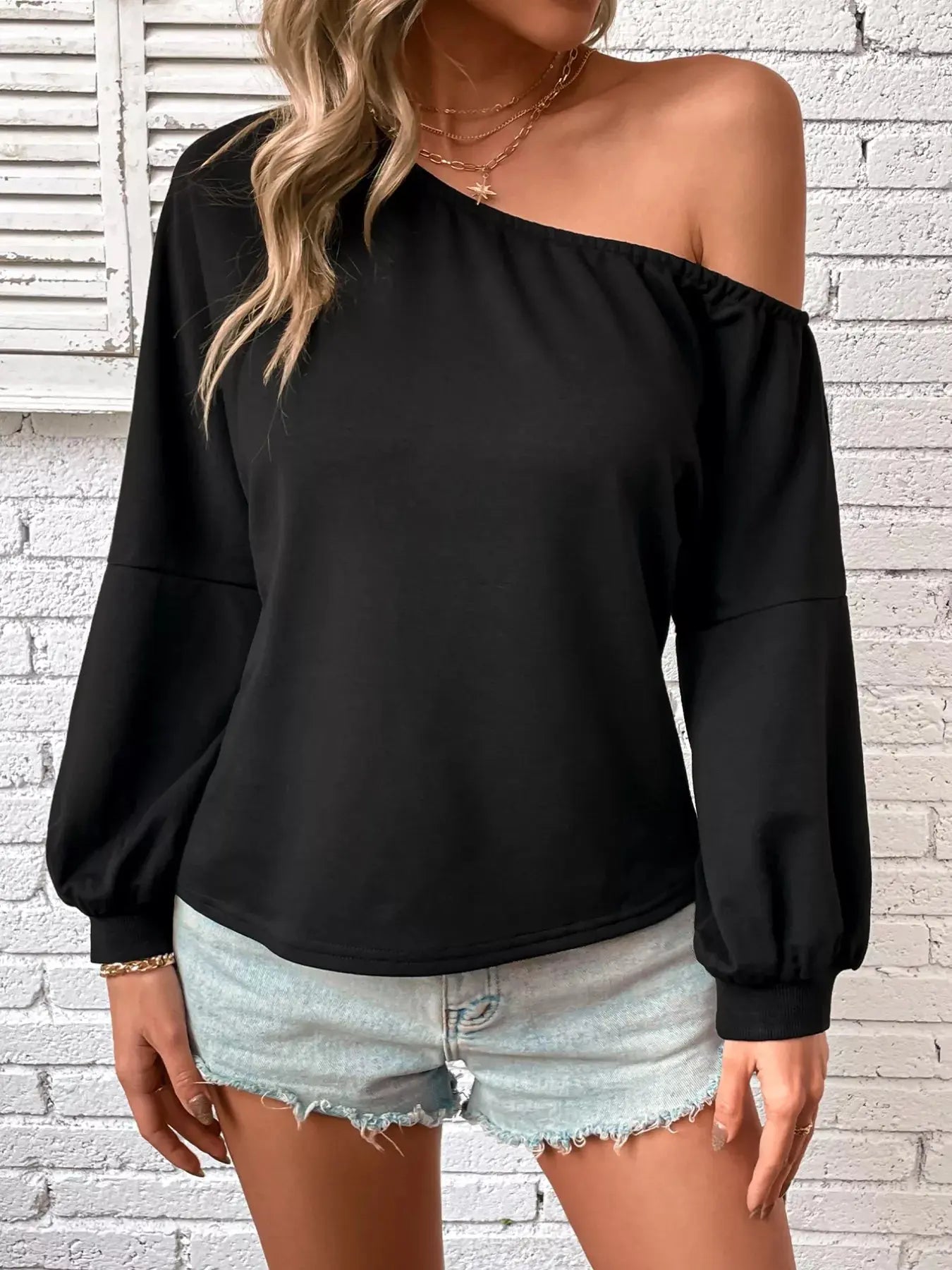 Asymmetrical Long Sleeve One Shoulder Sweatshirt - Be Bliss Boutique