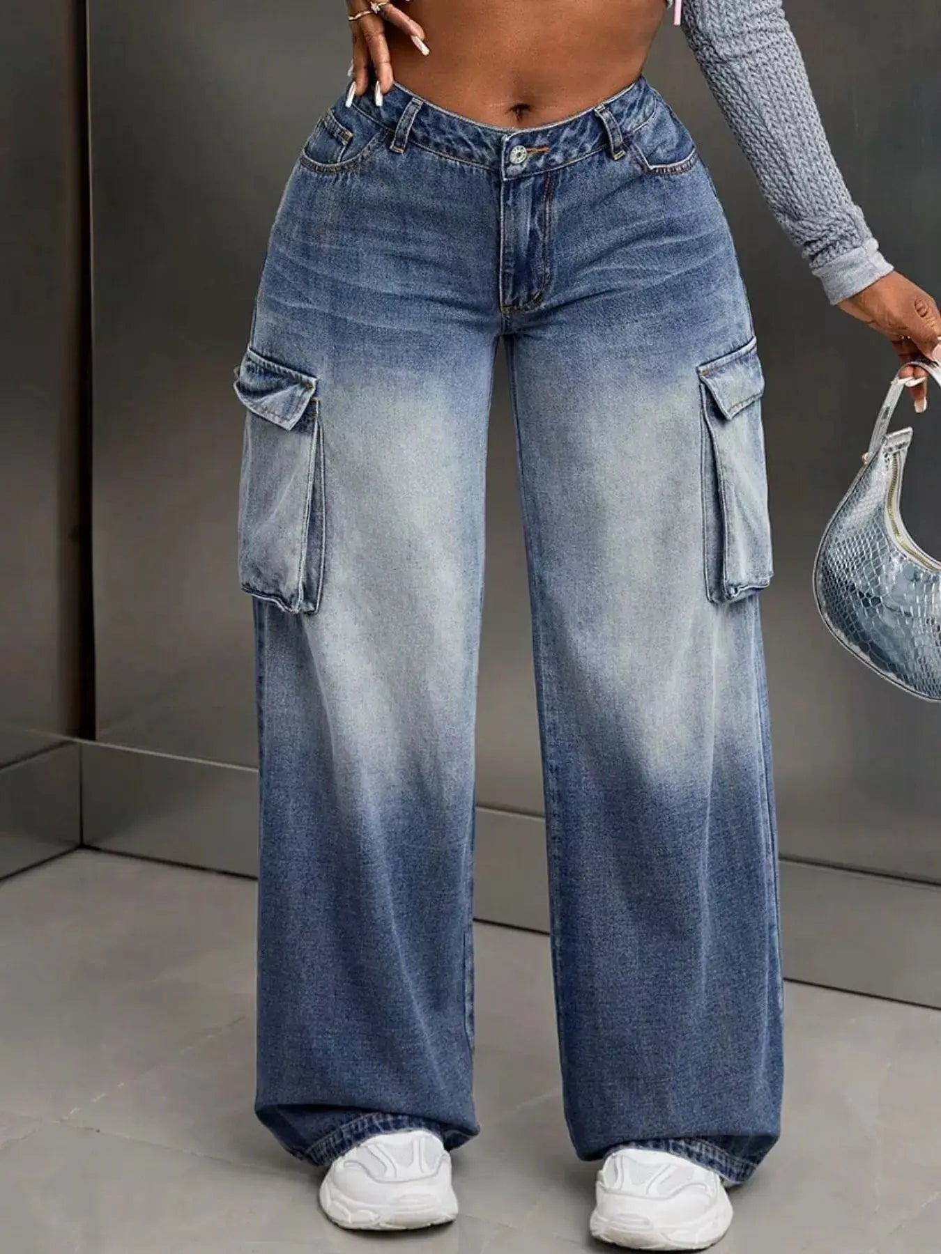 Vintage Wide Leg Cargo Jeans - Be Bliss Boutique