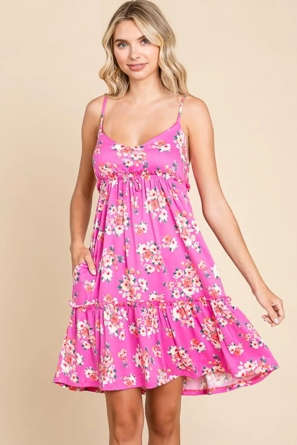 Culture Code Full Size Pink Ruffled Floral Cami Dress - Be Bliss Boutique