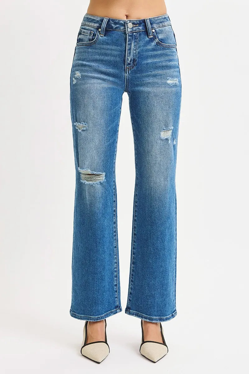 Plus Size High Rise Ankle Straight Distressed RISEN Jeans - Be Bliss Boutique