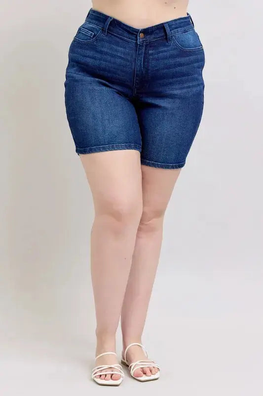 Judy Blue Full Size/Plus Size High Waist V-Front Bermuda Shorts - Be Bliss Boutique