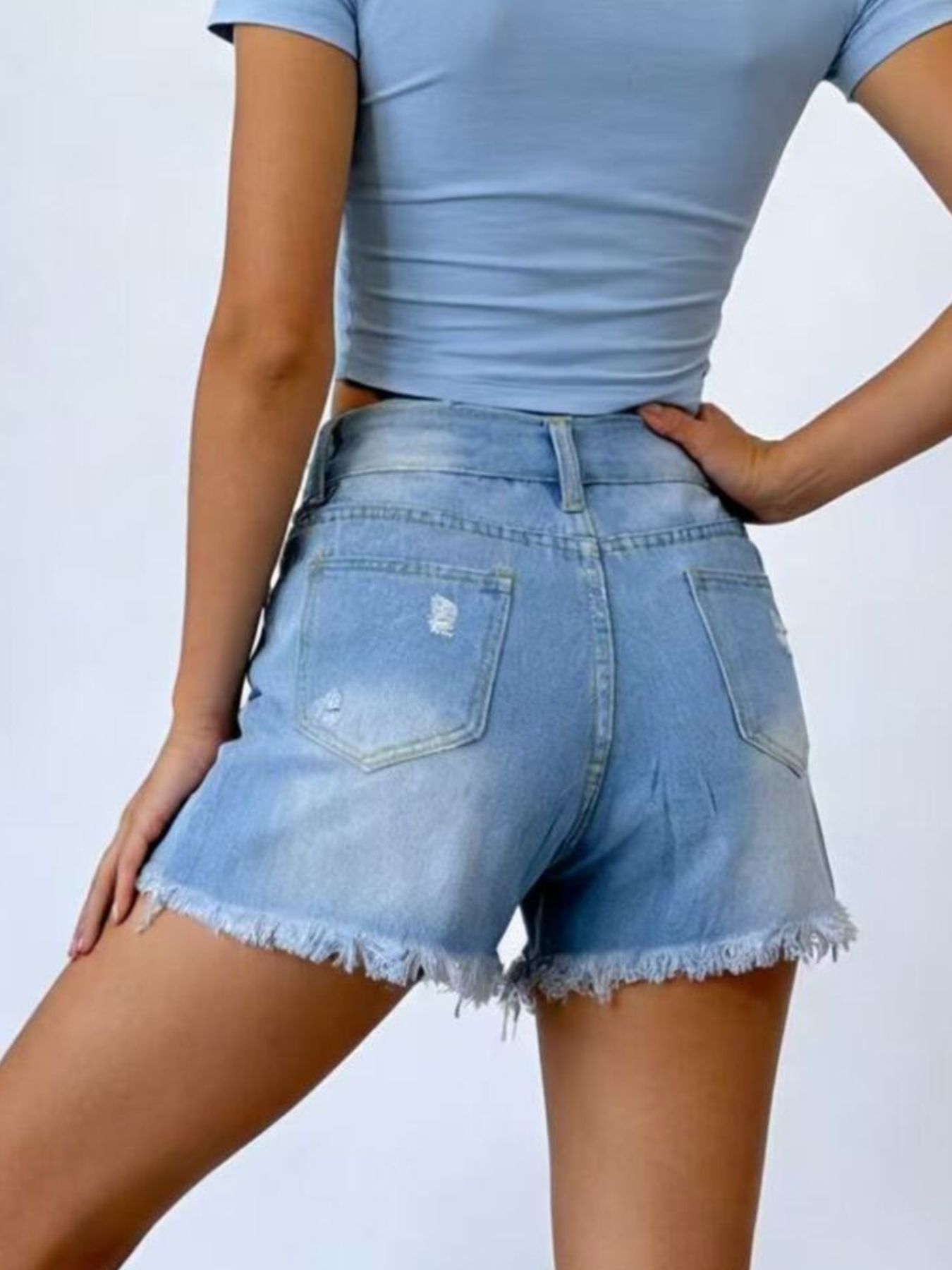 Distressed Frayed Hem Denim Shorts - Be Bliss Boutique