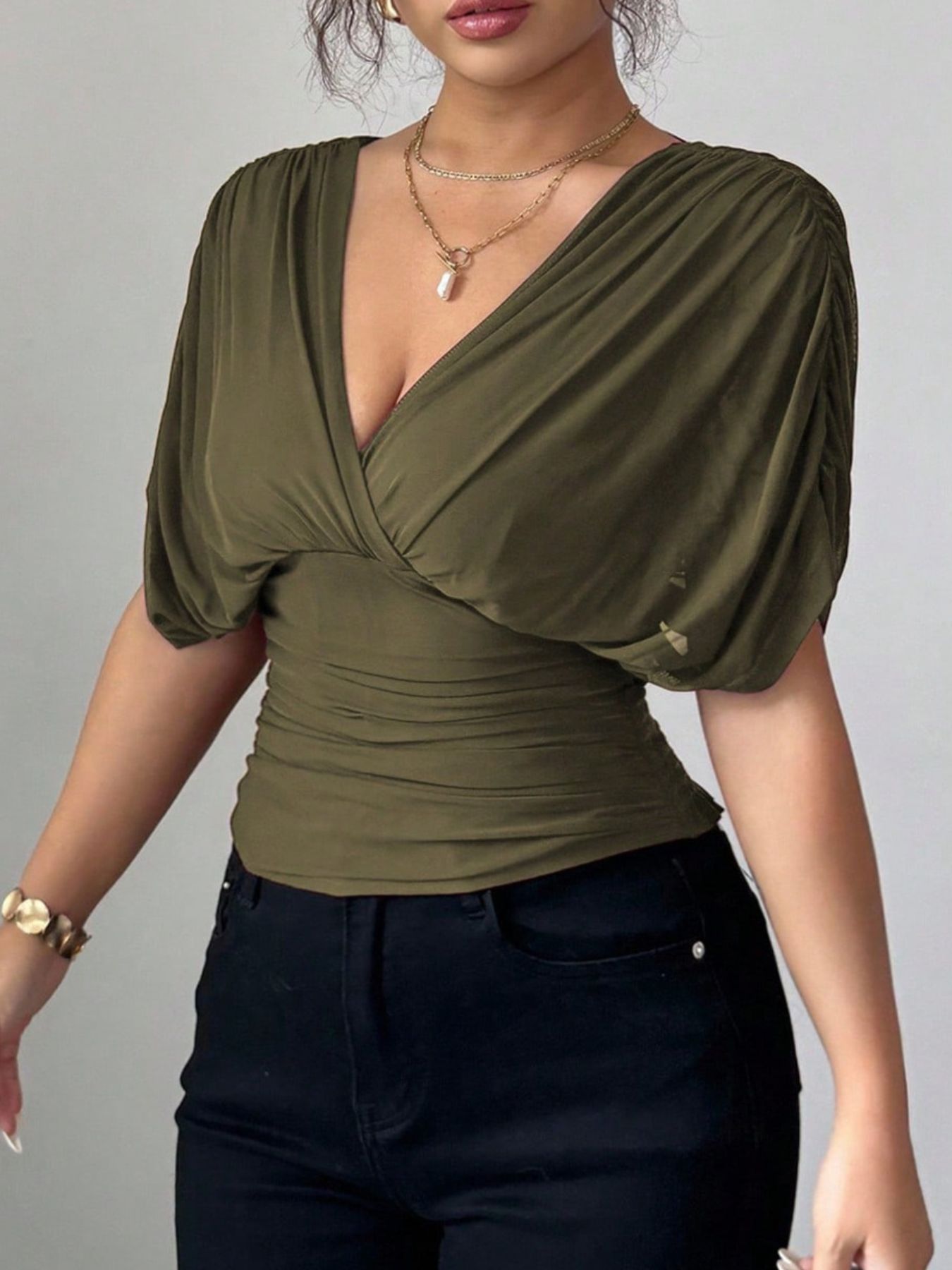 Ruched Surplice Short Sleeve Top - Be Bliss Boutique
