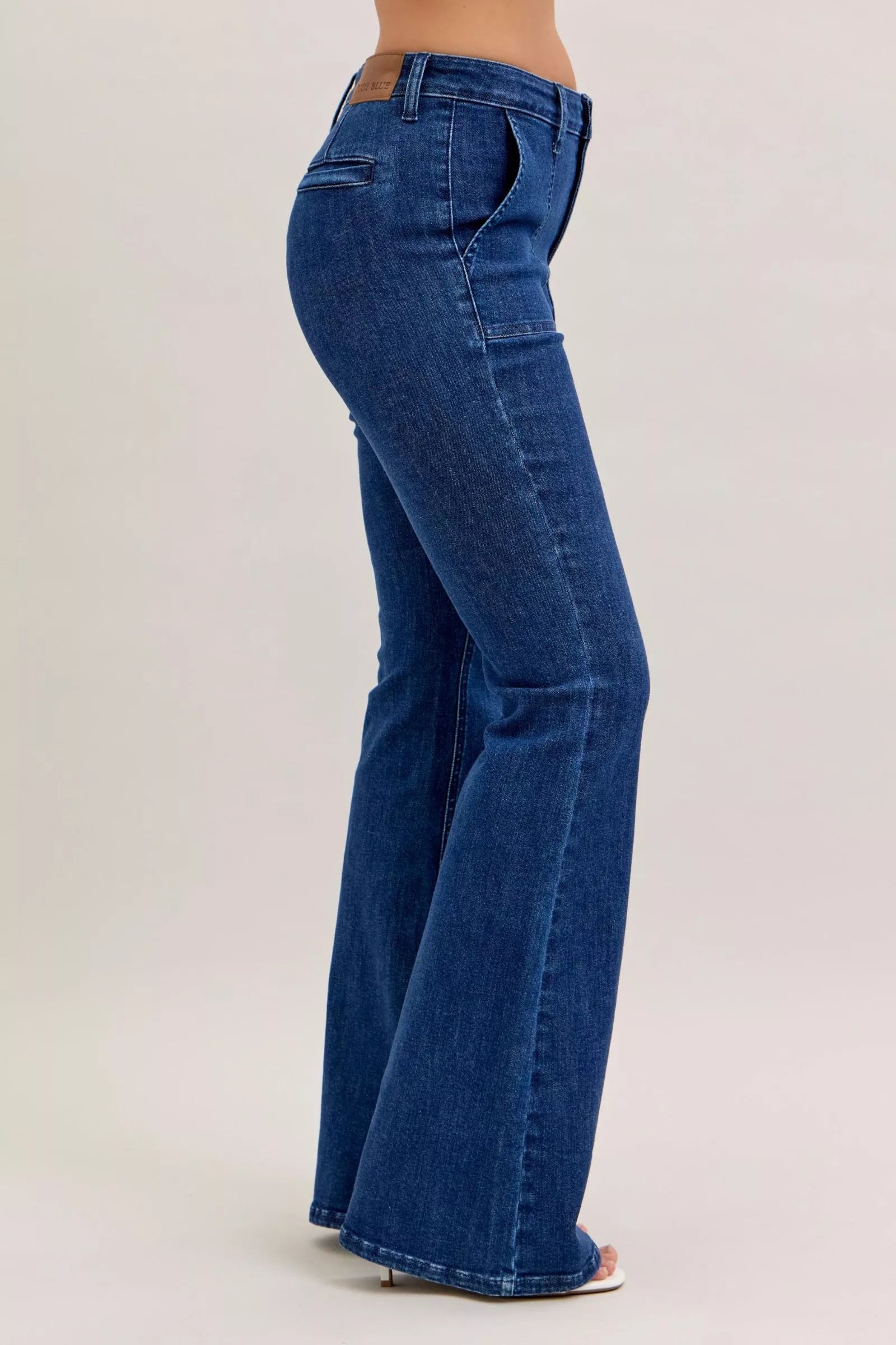 Judy Blue Jeans - High Waist Flare Jeans with Front Patch Pockets - Be Bliss Boutique