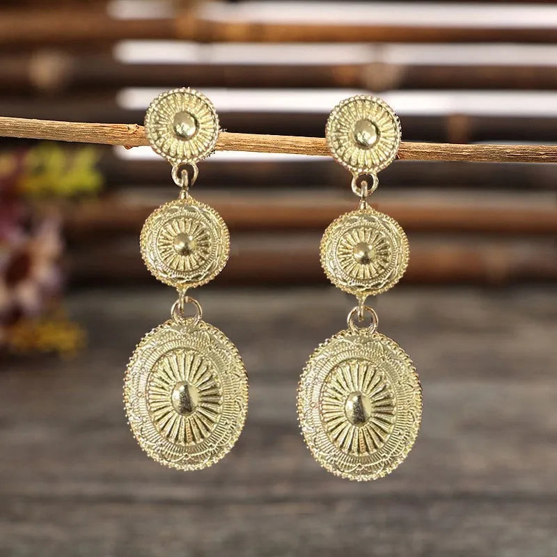 Vintage Western Concho-Style Alloy Dangle Earrings - Be Bliss Boutique
