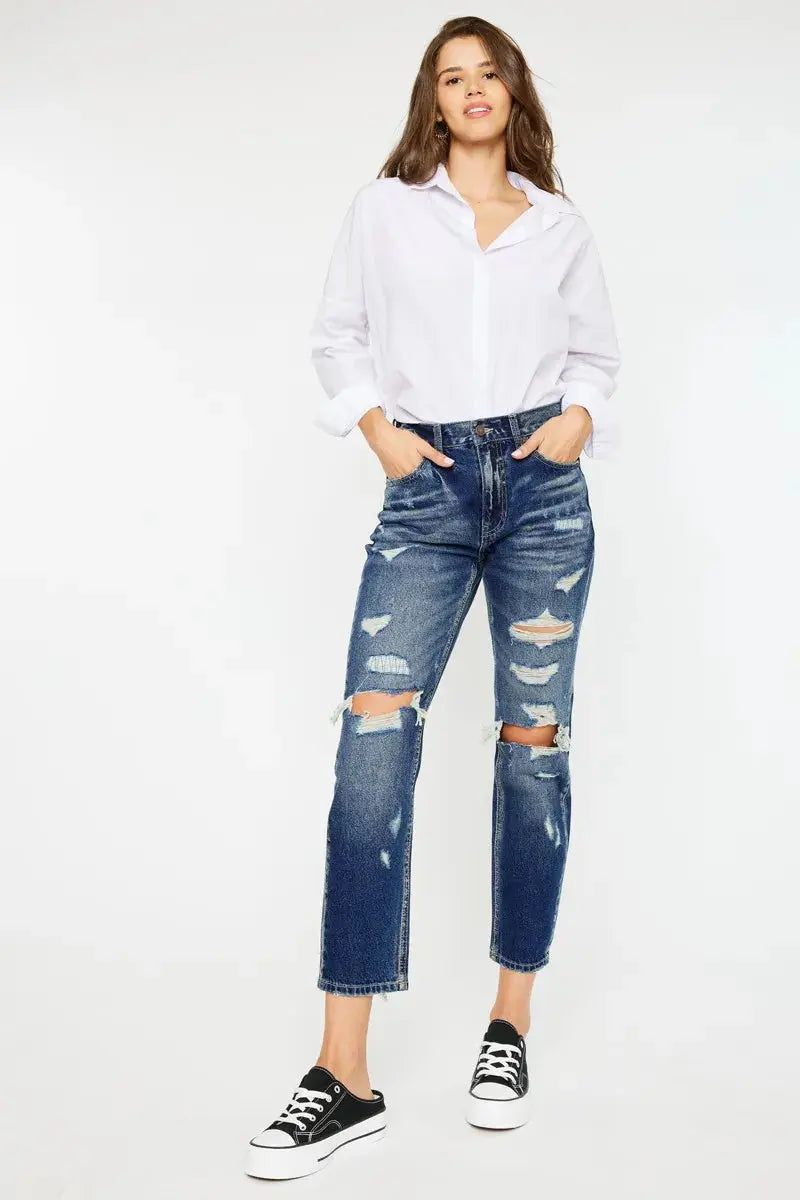 High Rise Distressed Kancan Mom Jeans - Be Bliss Boutique