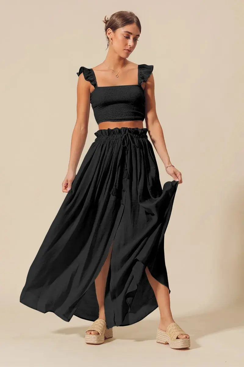 SO ME Smocked Top and Flowy Maxi Skirt Set - Be Bliss Boutique