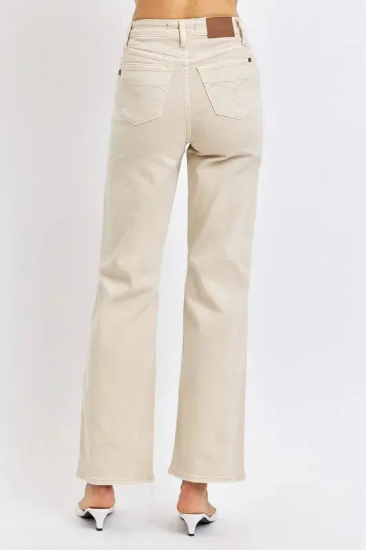 Bone Full/Plus Size High Waist Distressed Wide Leg Judy Blue Jeans - Be Bliss Boutique