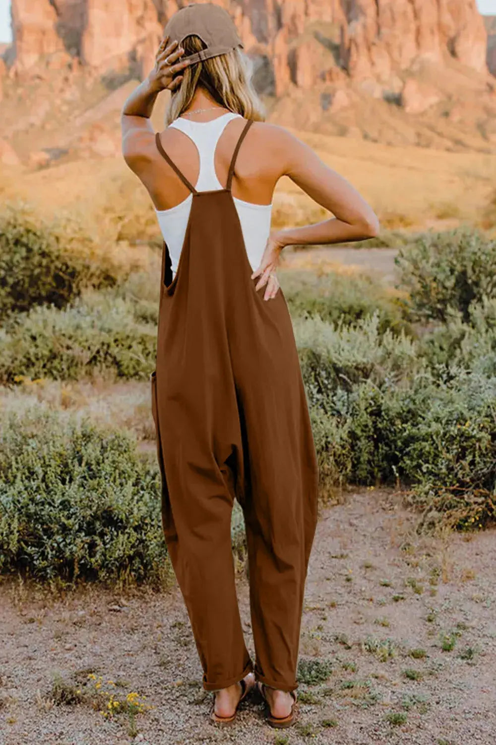 Double Take Full Size V-Neck Sleeveless Jumpsuit with Pockets - Be Bliss Boutique