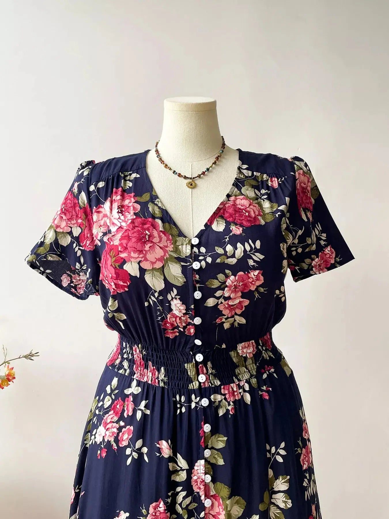 Plus Size Floral Print Short Sleeve V Neck Dress - Be Bliss Boutique