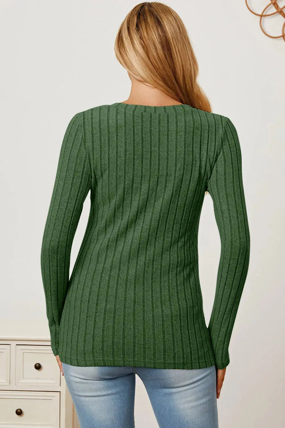 Basic Bae Full Size Ribbed V-Neck Long Sleeve T Shirt for Women - Be Bliss Boutique
