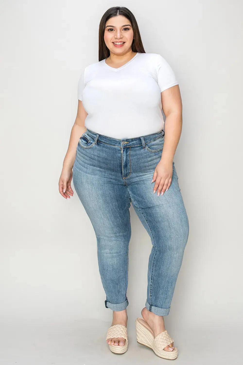 Full Size/Plus Size Cuffed Hem Slim Judy Blue Jeans - Be Bliss Boutique