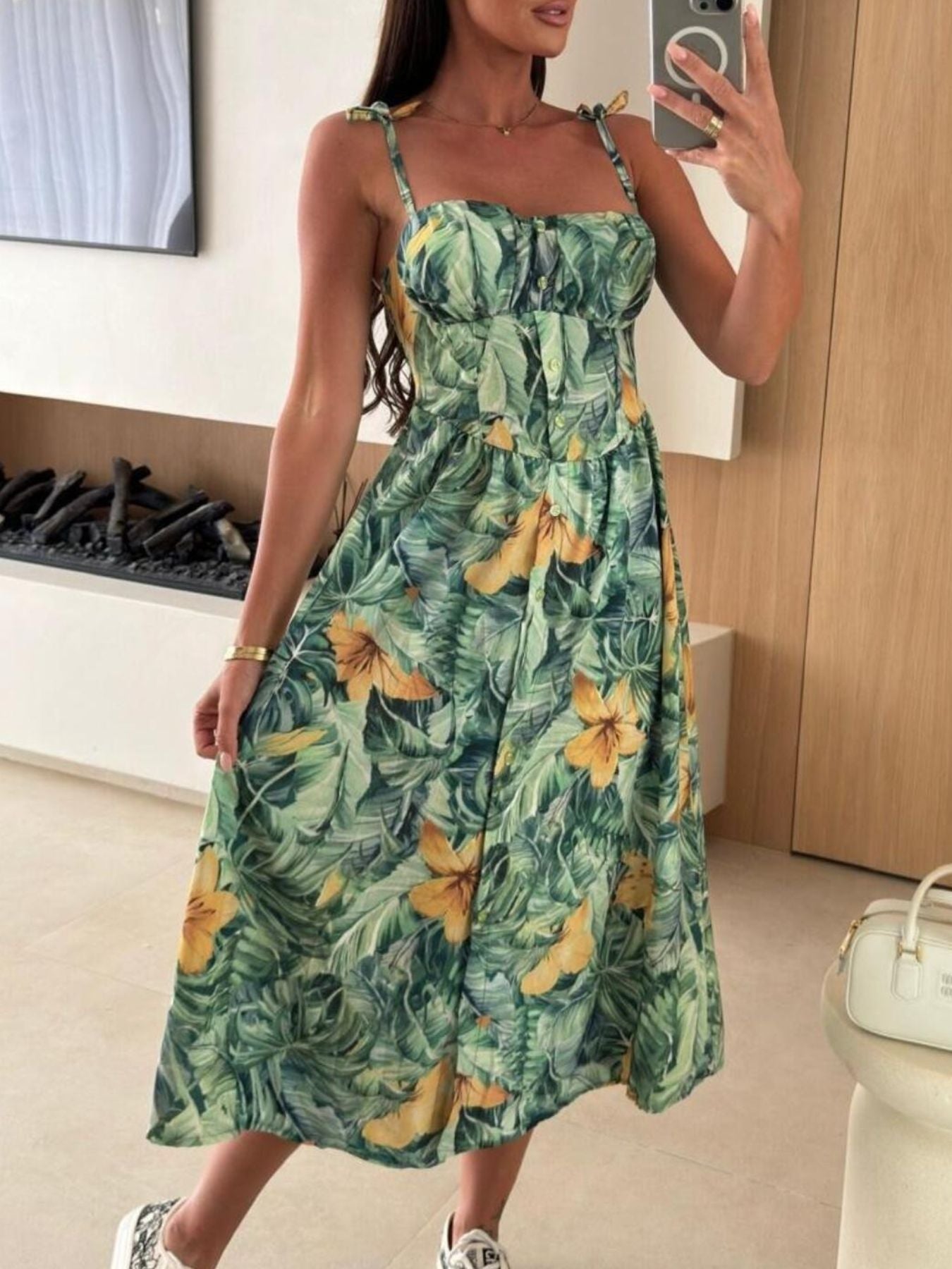 Striped Tie Shoulder Midi Dress - Be Bliss Boutique