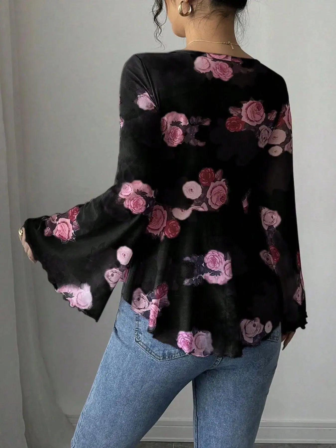 Floral Tie Front Flare Sleeve Blouse - Be Bliss Boutique