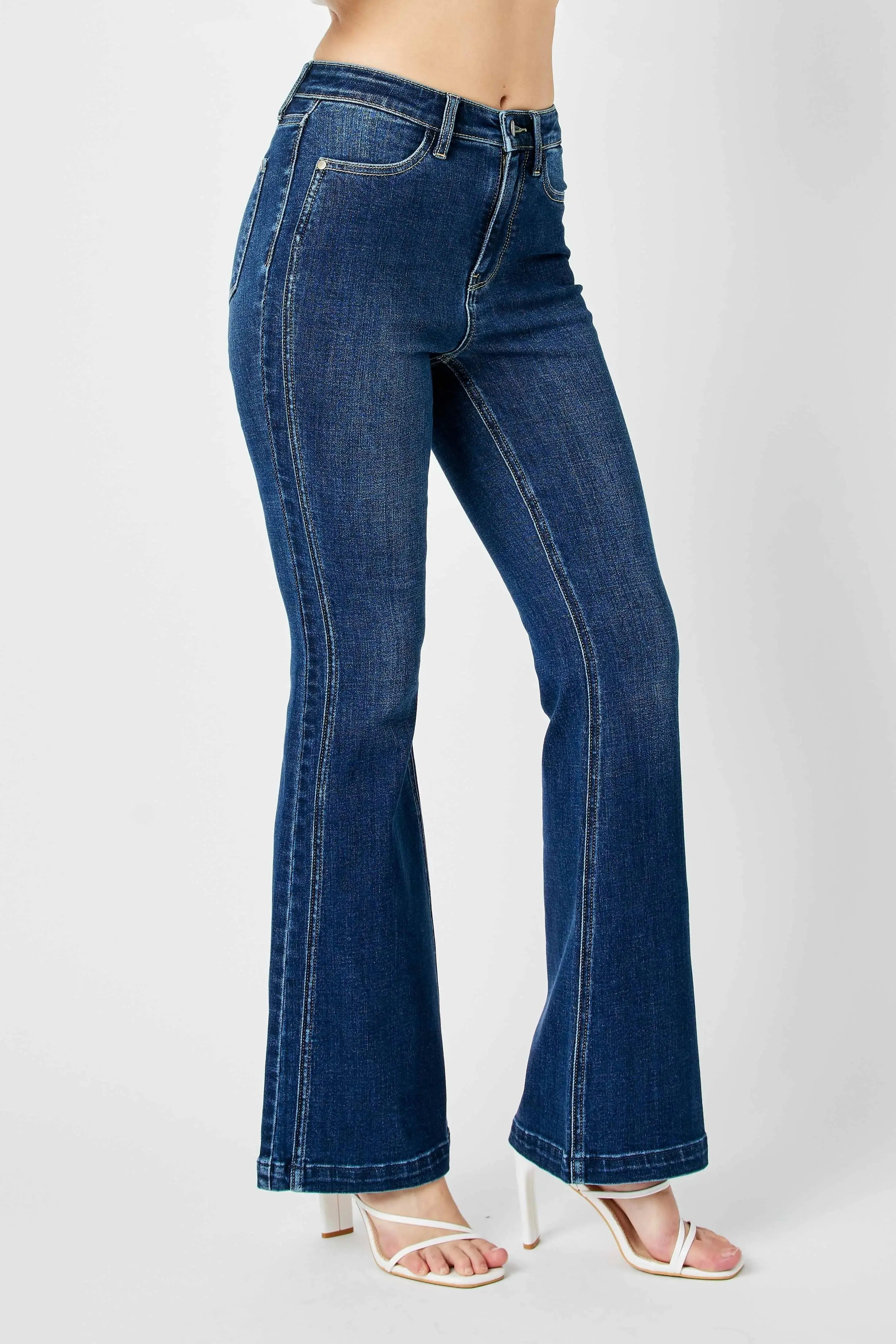Plus Size High Waist Flare Judy Blue Jeans with Side Seam Detail - Be Bliss Boutique