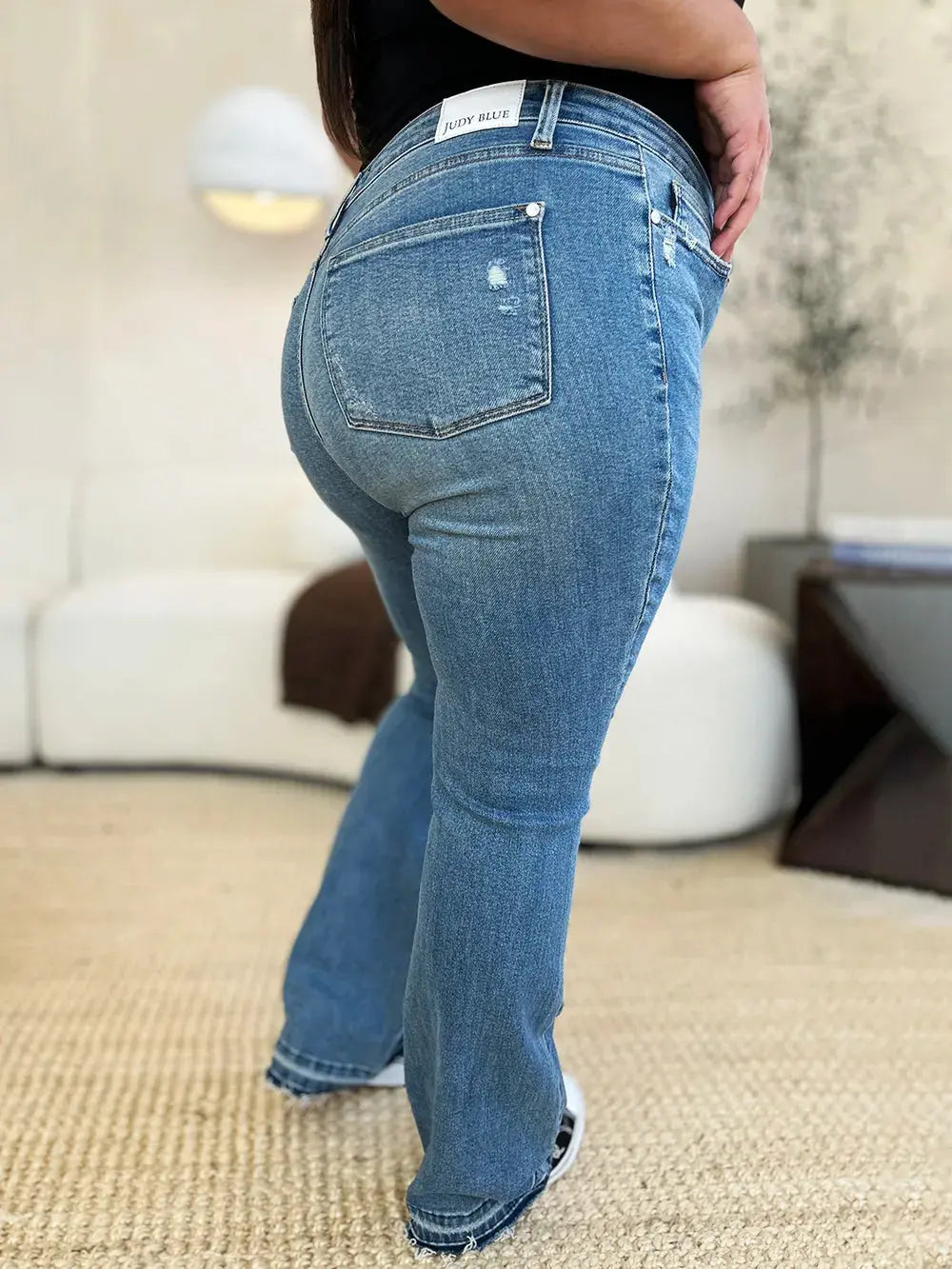 Full Size Mid Rise Destroyed Hem Distressed Judy Blue Jeans - Be Bliss Boutique