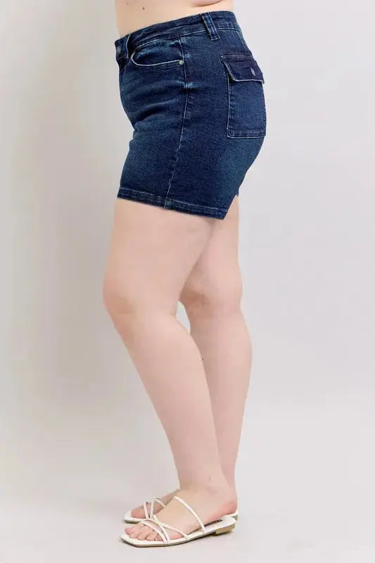 Judy Blue Jeans - Plus Size High Waist Back Flap Pocket Denim Shorts - Be Bliss Boutique