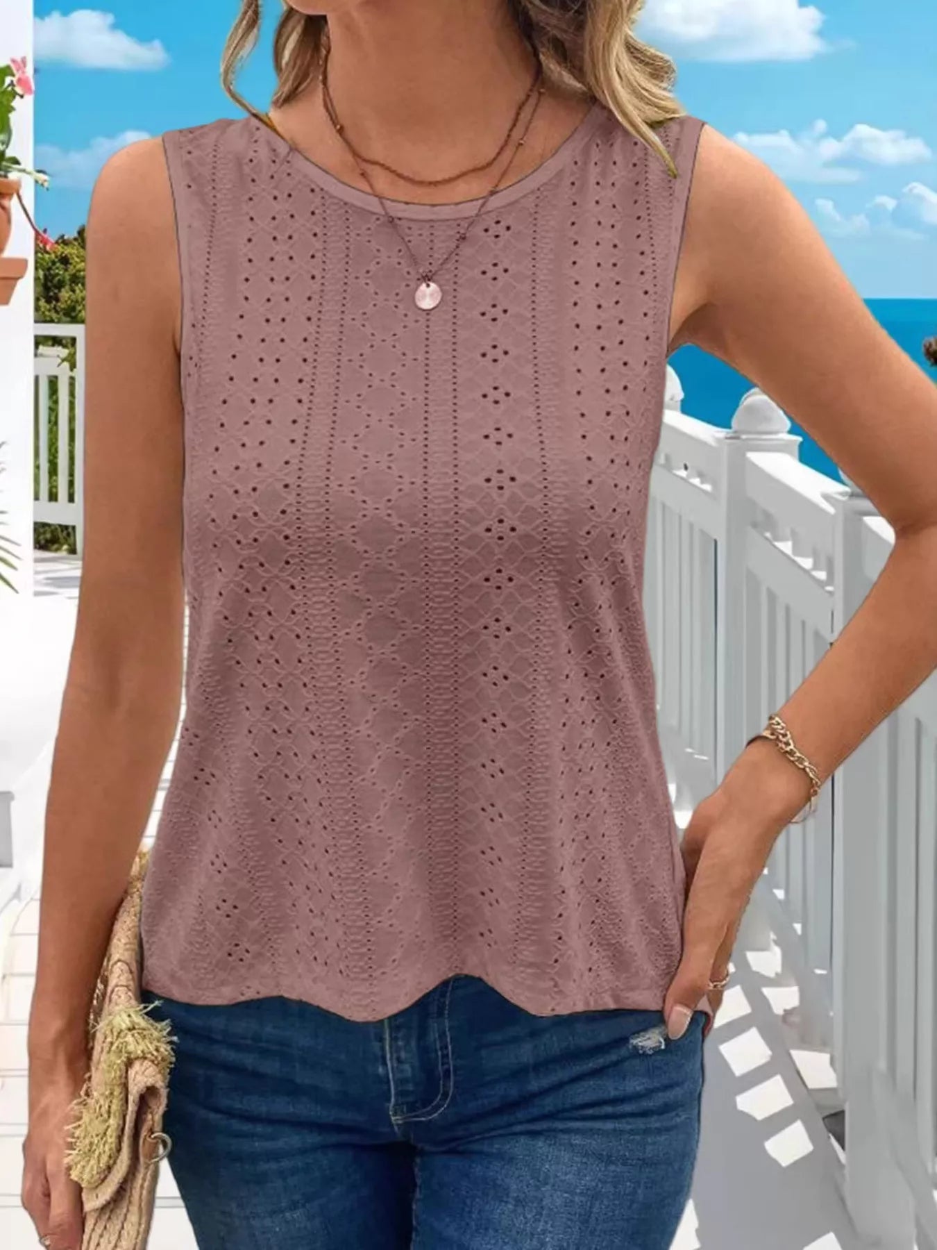 Hollow-Out Knit Tank Top - Be Bliss Boutique