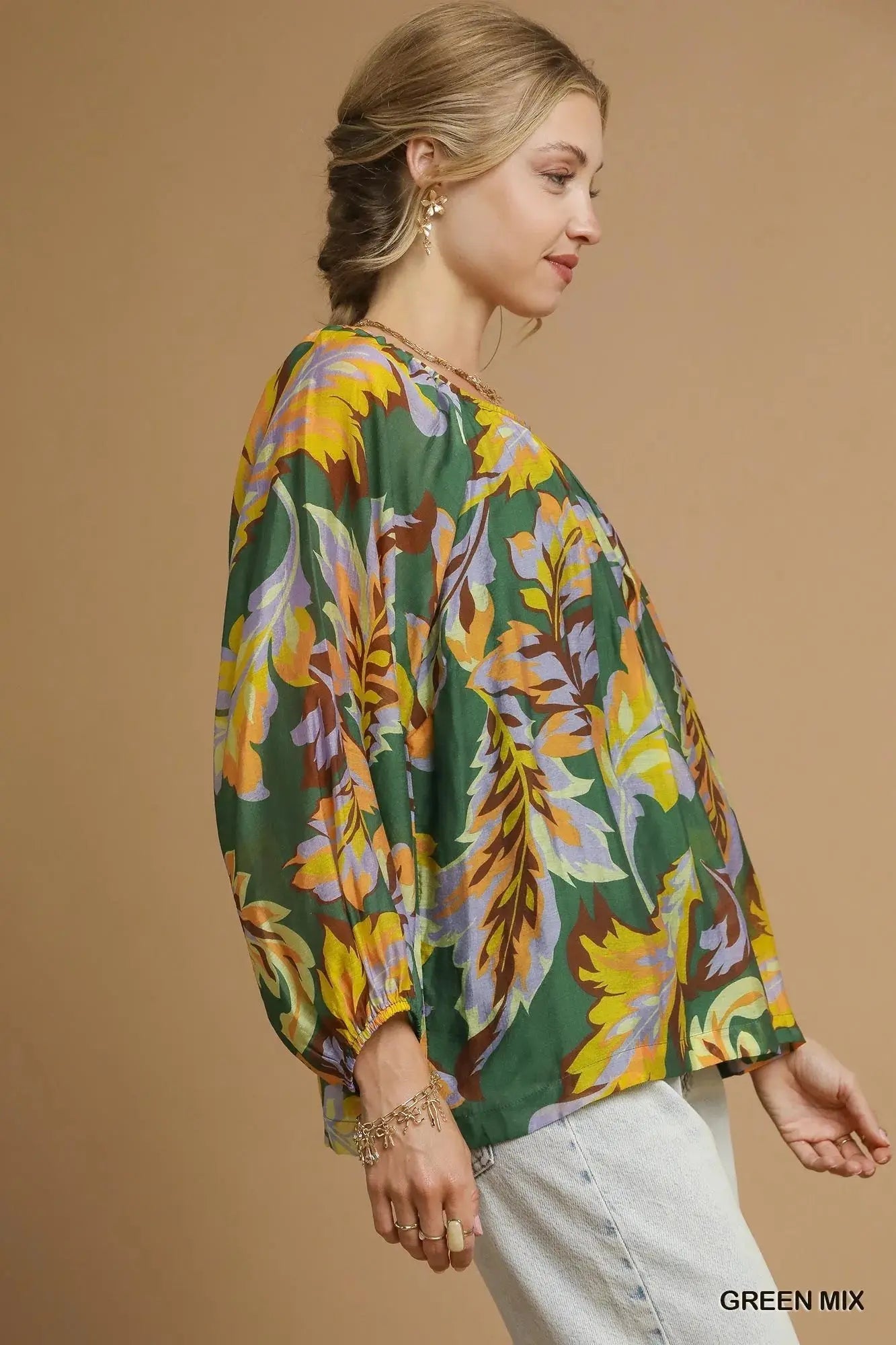 Umgee Mix Abstract Print Balloon Sleeve Blouse - Be Bliss Boutique