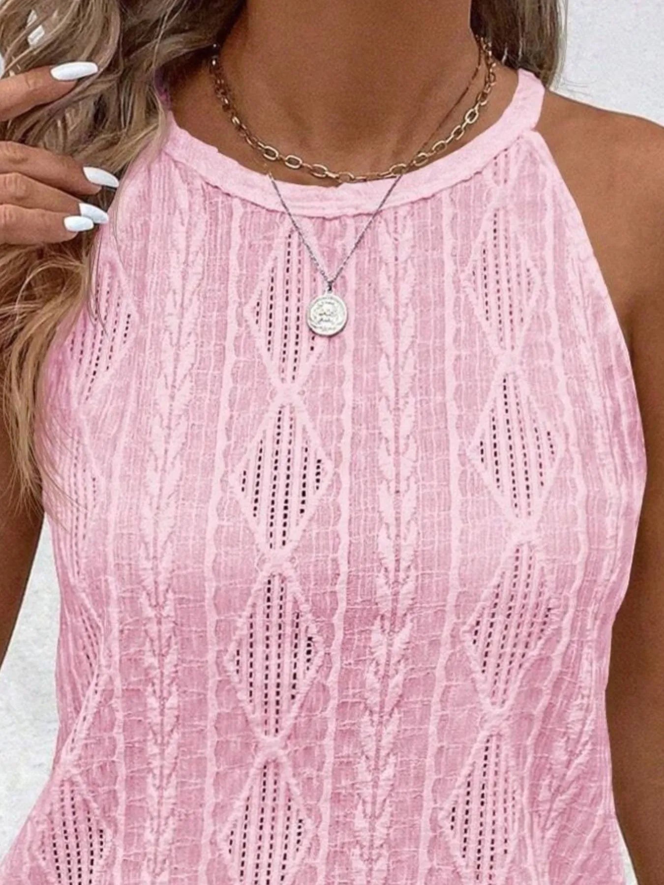 Round Neck Eyelet Textured Tank Top - Be Bliss Boutique