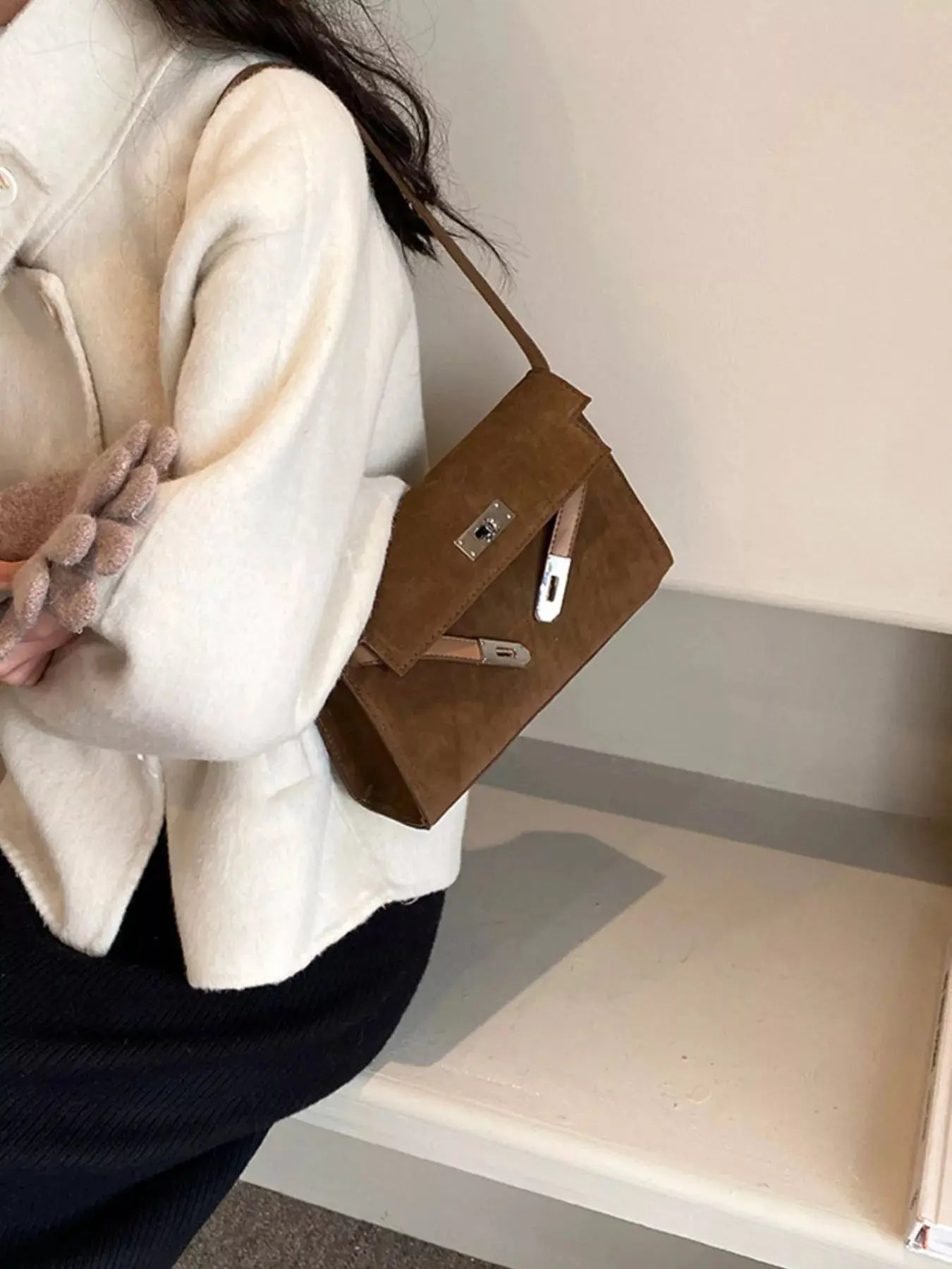 Solid Color Buckle Shoulder Bag - Be Bliss Boutique