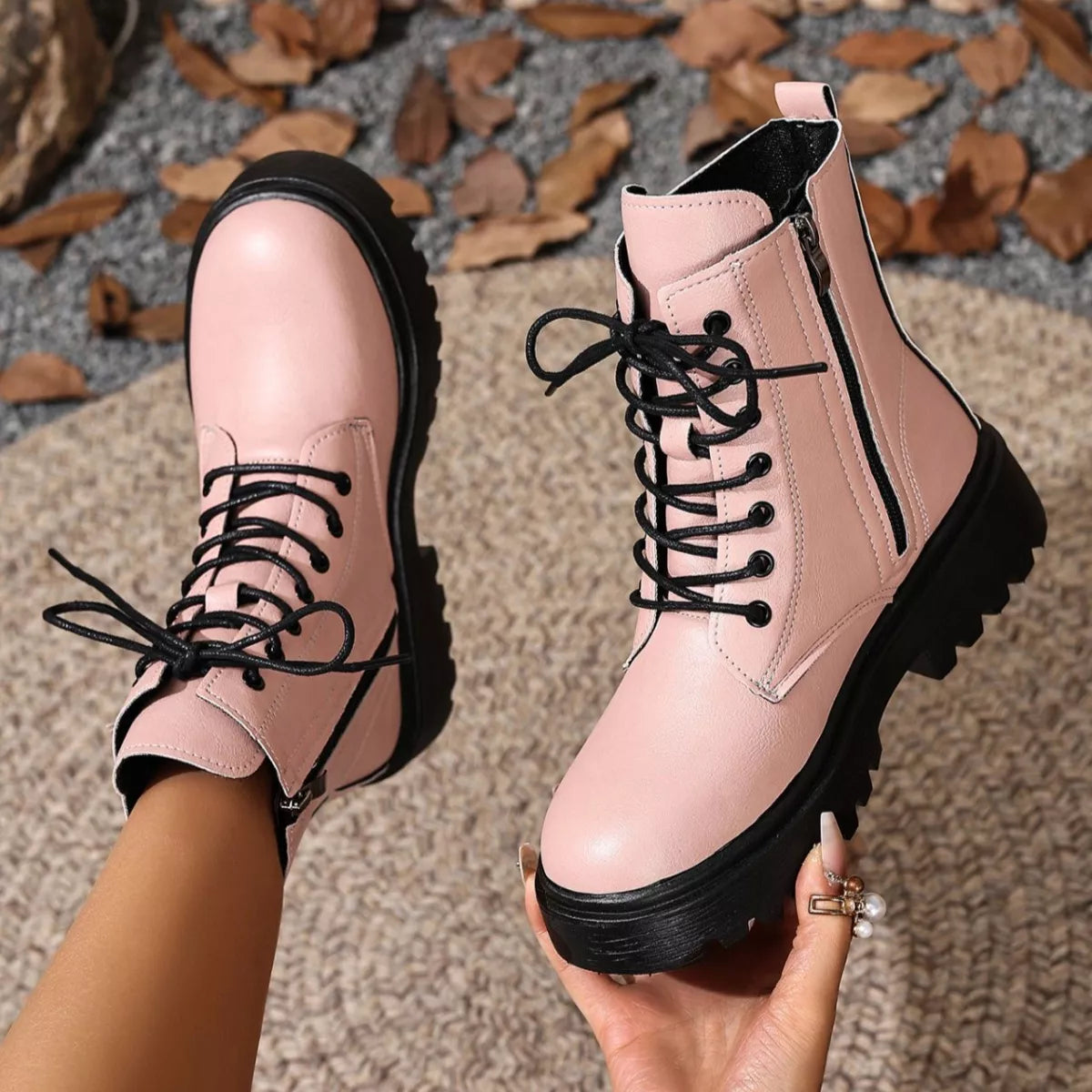 Lace-Up Ankle Combat Boots - Be Bliss Boutique