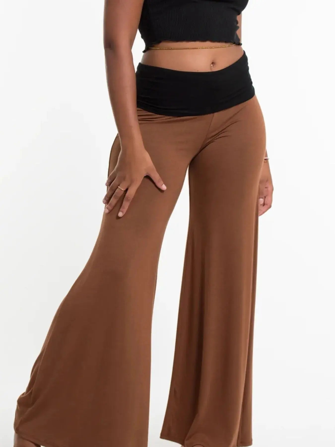 High Waisted Wide Leg Yoga Pants with Contrast Waistband - Be Bliss Boutique