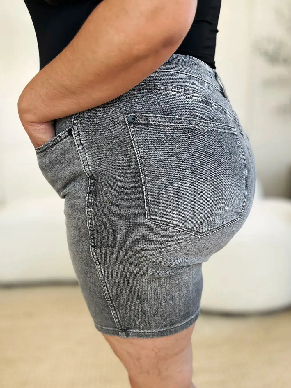 Full Size High Waist Washed Denim Shorts by Judy Blue Jeans - Be Bliss Boutique