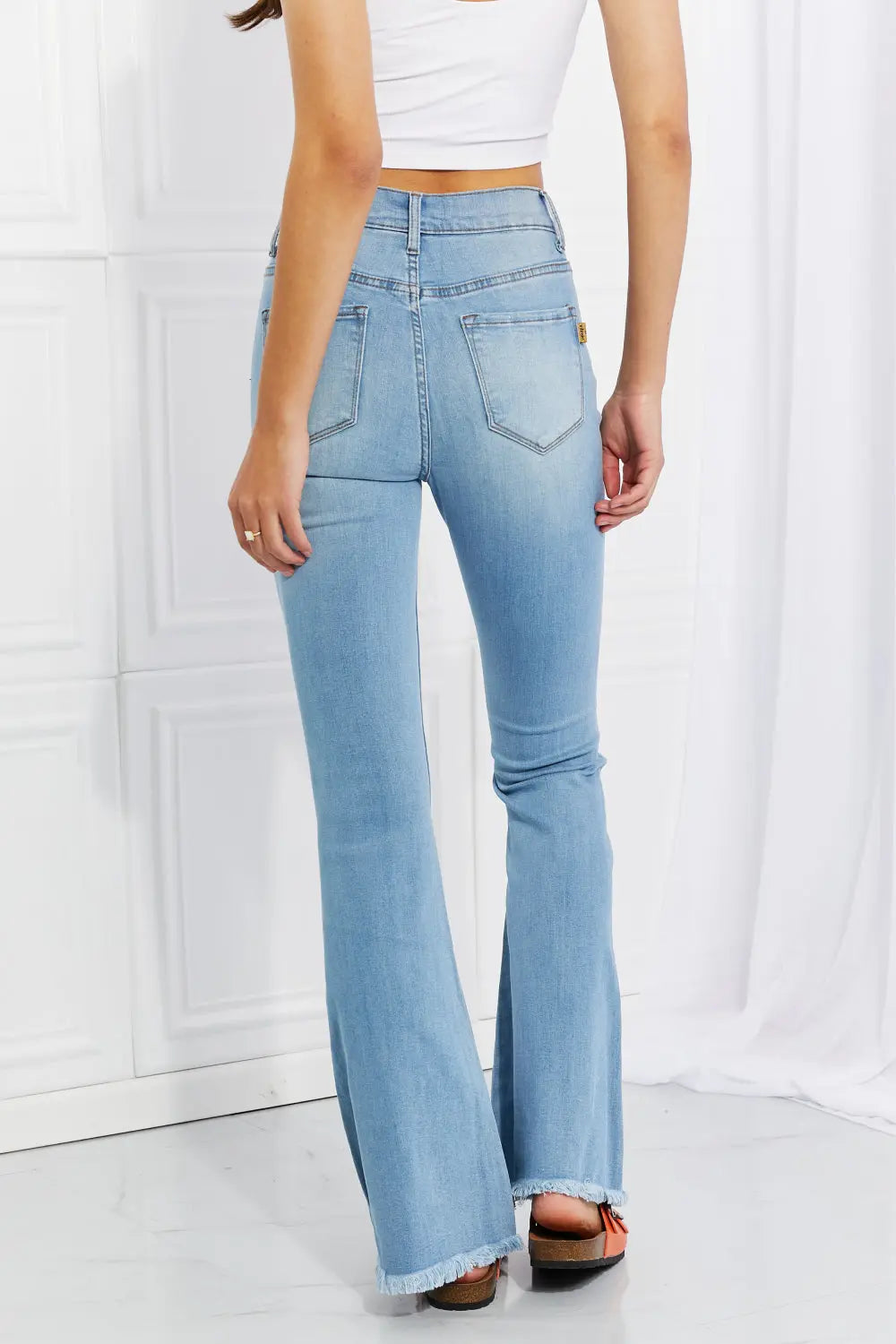 Vibrant MIU Full Size Jess Button Flare Jeans - Be Bliss Boutique