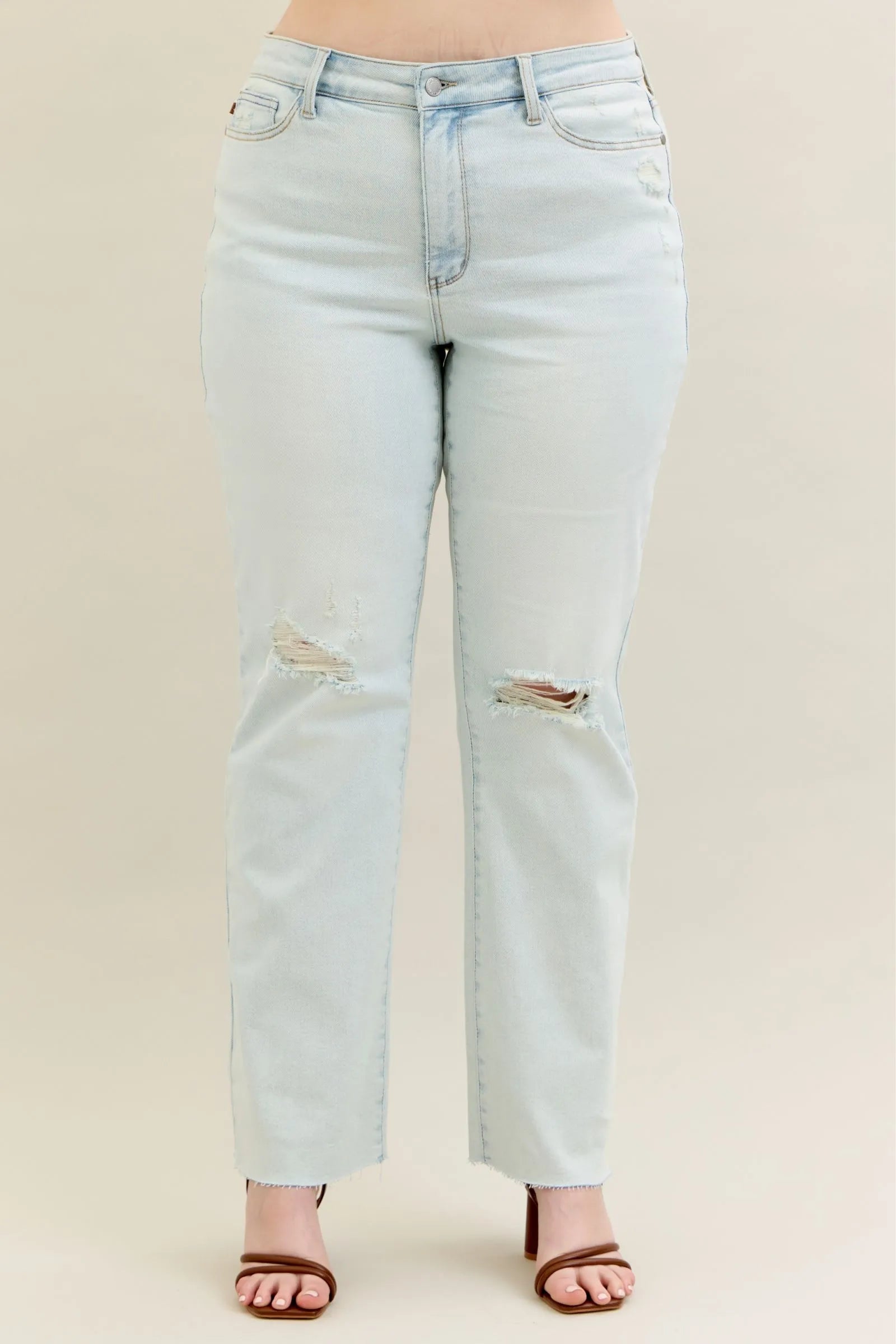 Full Size Light Wash Distressed Bootcut Judy Blue Jeans - Be Bliss Boutique