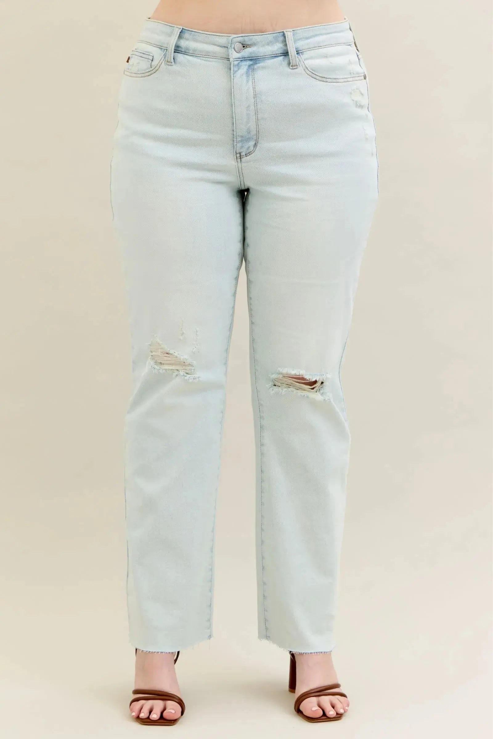 Full Size Light Wash Distressed Bootcut Judy Blue Jeans - Be Bliss Boutique