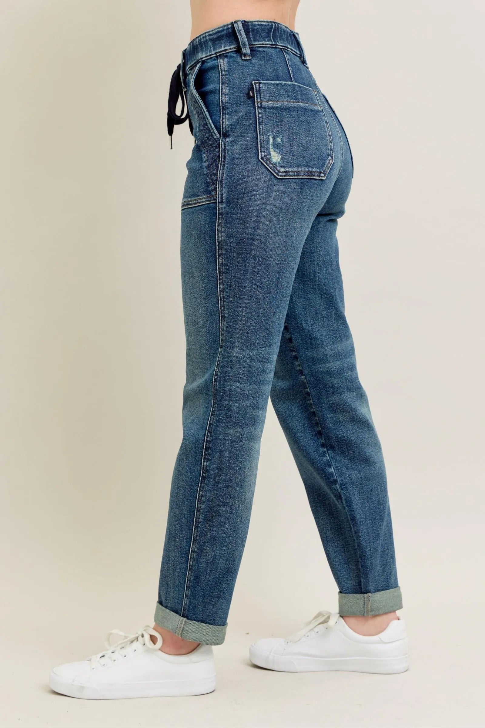 Judy Blue Jeans - Full Size HW Vintage Wash Jeans w/ Drawstring - Be Bliss Boutique