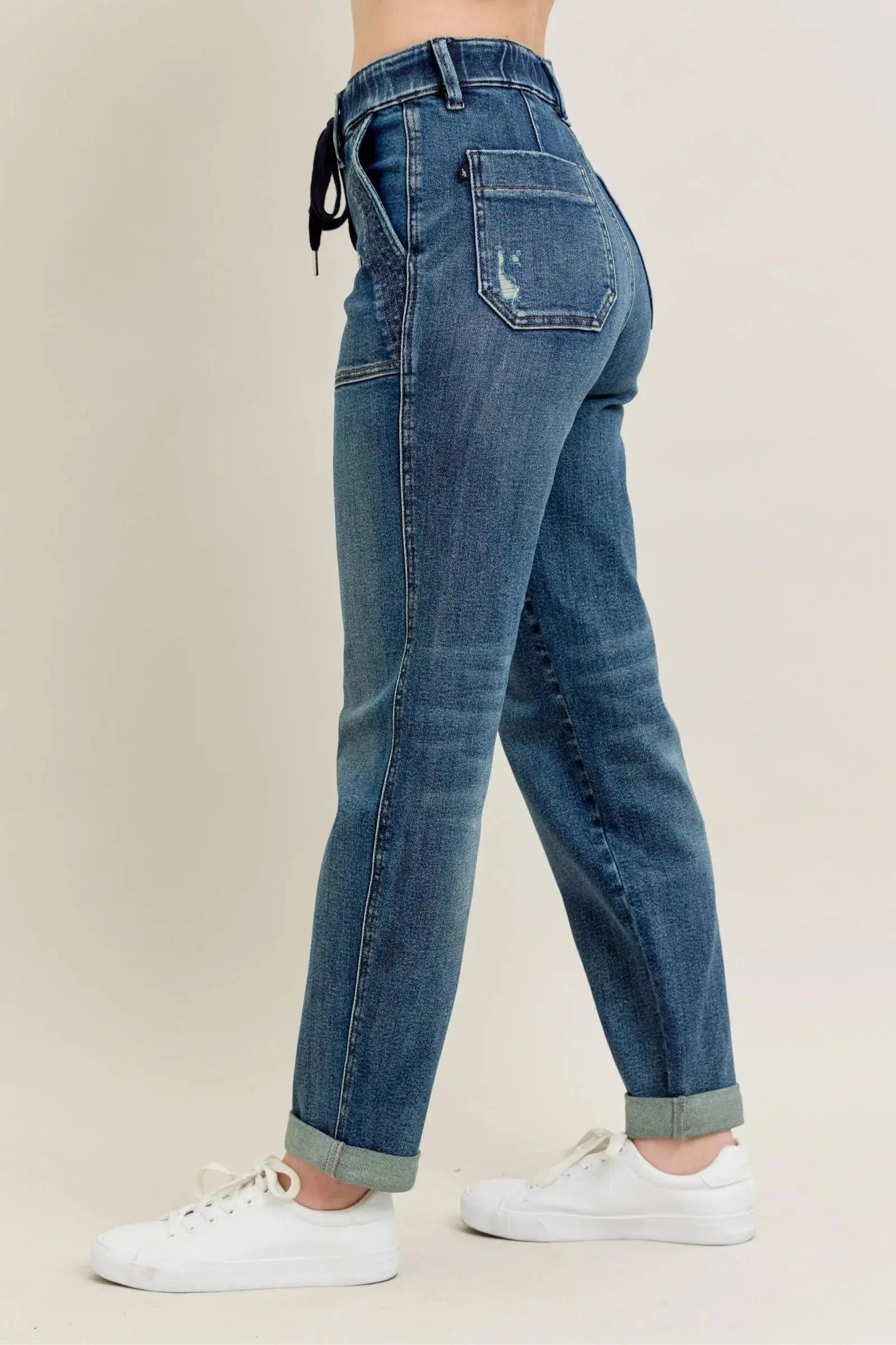 Judy Blue Jeans - Full Size HW Vintage Wash Jeans w/ Drawstring - Be Bliss Boutique
