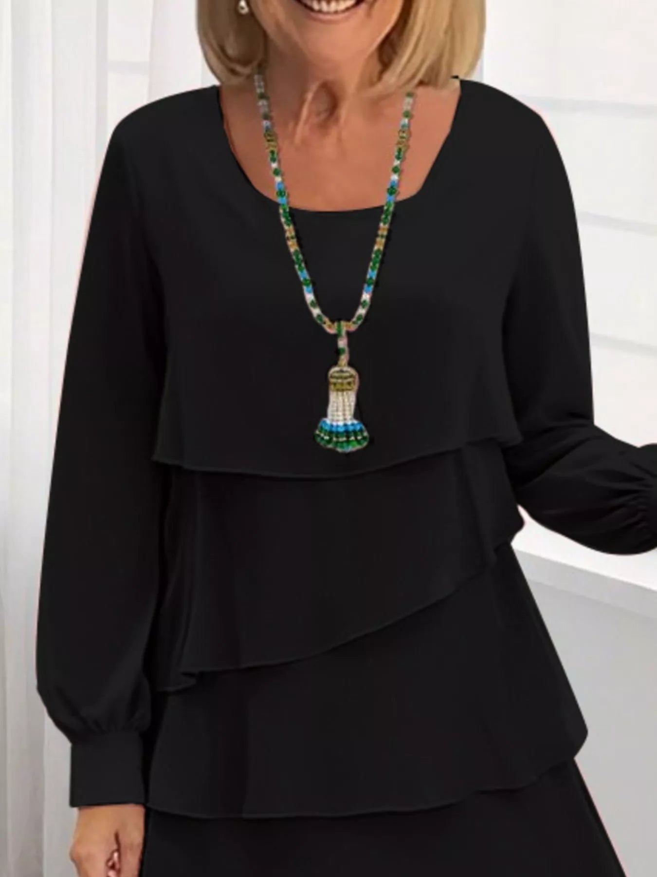 Full Size Layered Long Sleeve Mini Dress Plus Size - Be Bliss Boutique