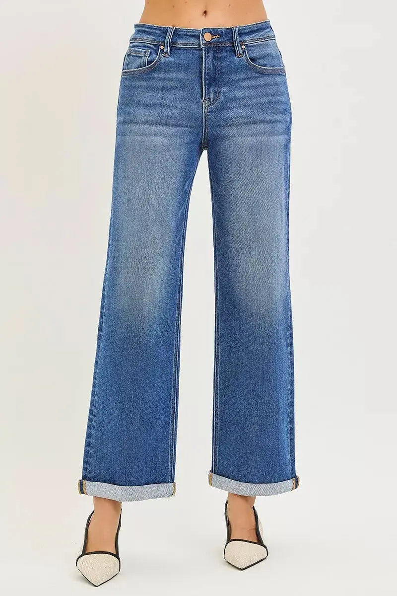 RISEN Jeans - Plus Size High Rise Relaxed Fit Ankle Straight Cuff Jeans - Be Bliss Boutique
