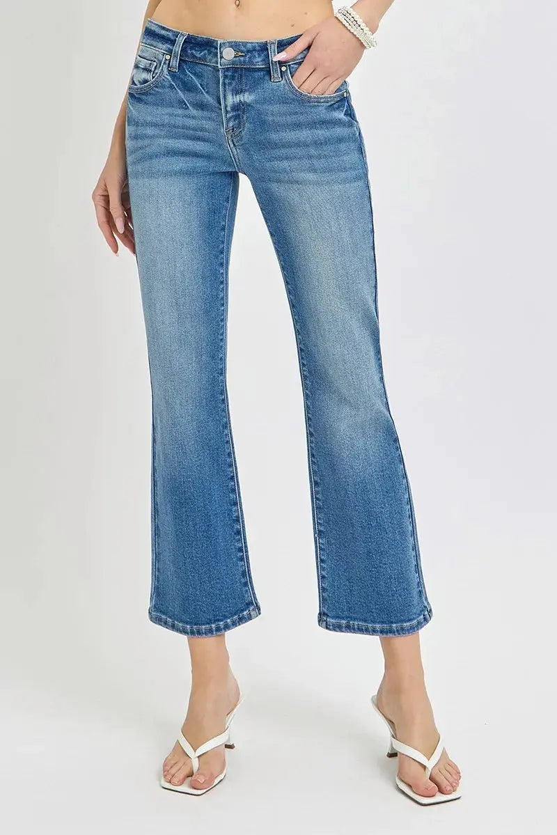 Full/Plus Size Low Rise Crop Flare RISEN Jeans - Be Bliss Boutique