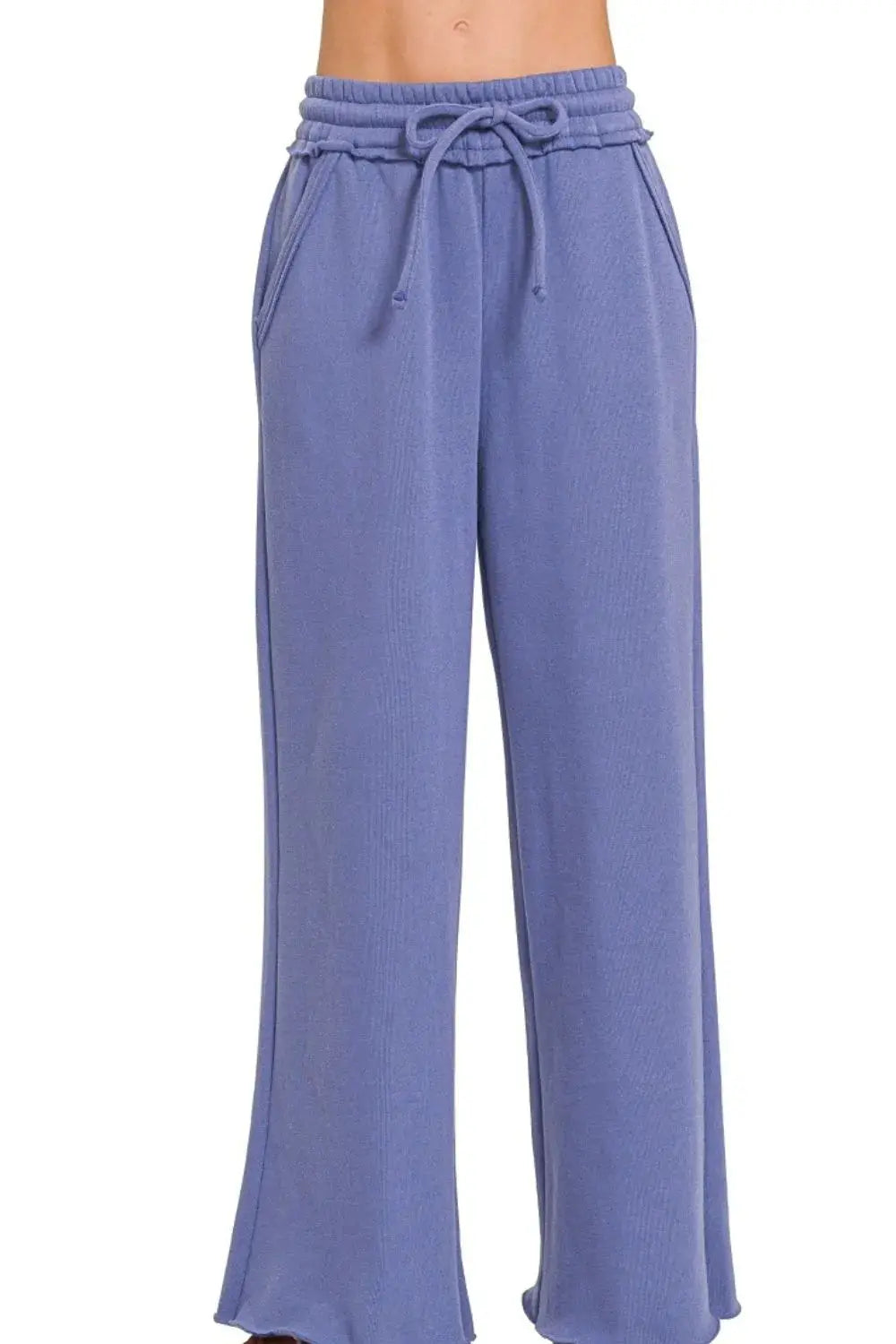 Zenana Fleece Exposed Seam Womens Wide Leg Sweatpants - Be Bliss Boutique