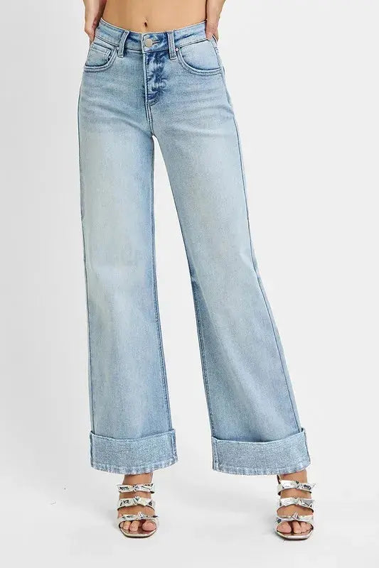RISEN Jeans - Plus Size Tummy Control Wide Cuffed Jeans - Be Bliss Boutique