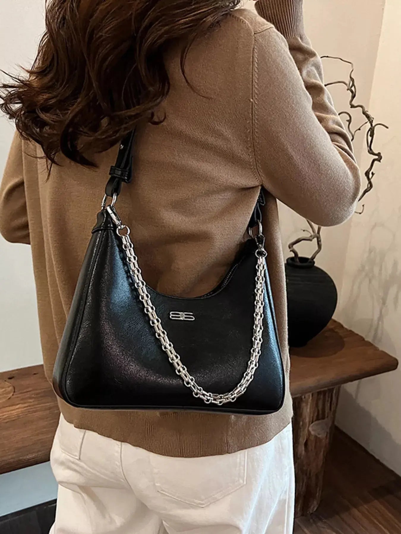 Chain-Accented Crossbody Bag - Be Bliss Boutique