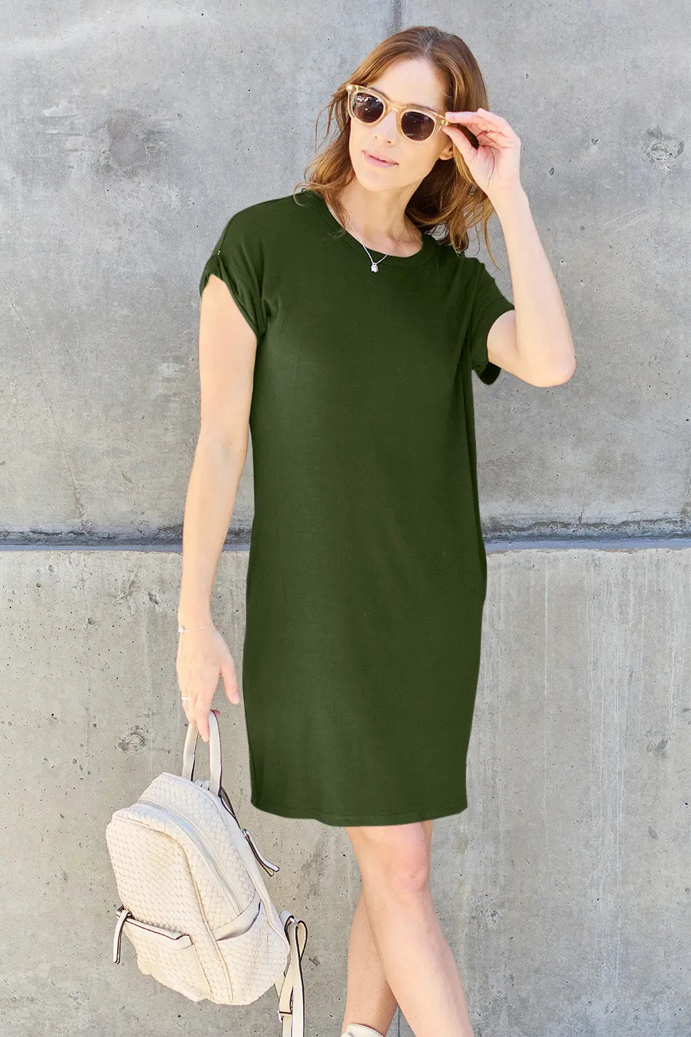 Basic Bae Full Size Round Neck Short Sleeve Dress with Pockets - Be Bliss Boutique