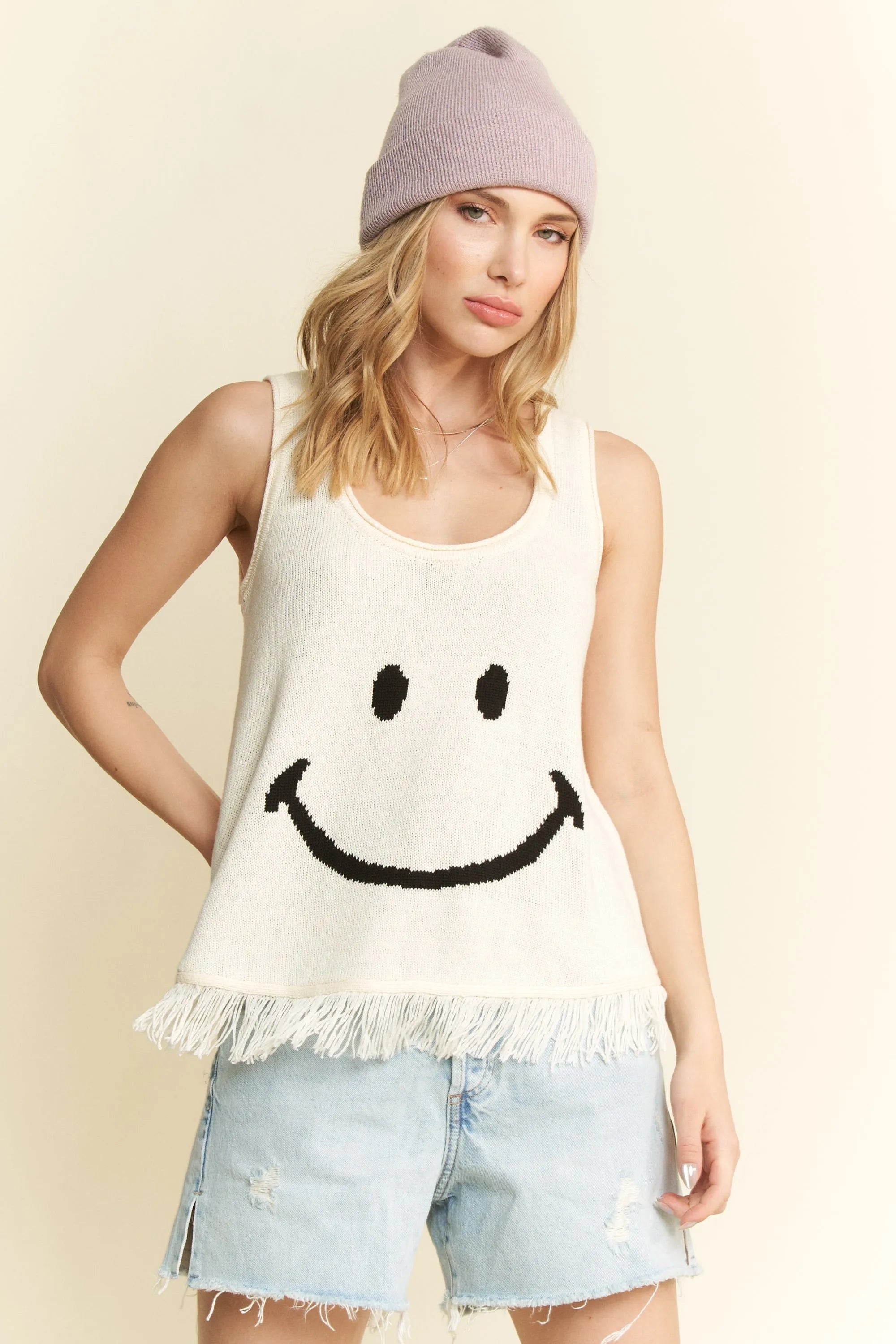 Smiley Face Fringe Graphic Tank Top – Plus Size Friendly - Be Bliss Boutique
