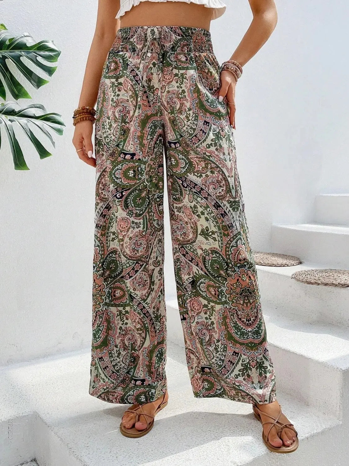 Printed Wide Leg Pants - Be Bliss Boutique