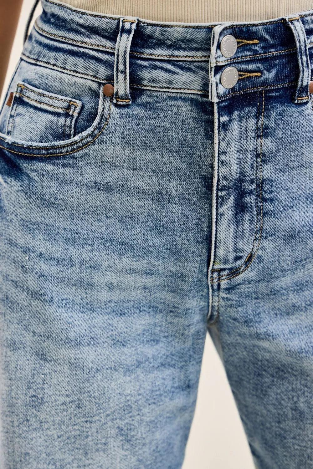 Judy Blue Full Size High Waist Marlow Arc Leg Jeans with Double Waistband - Be Bliss Boutique