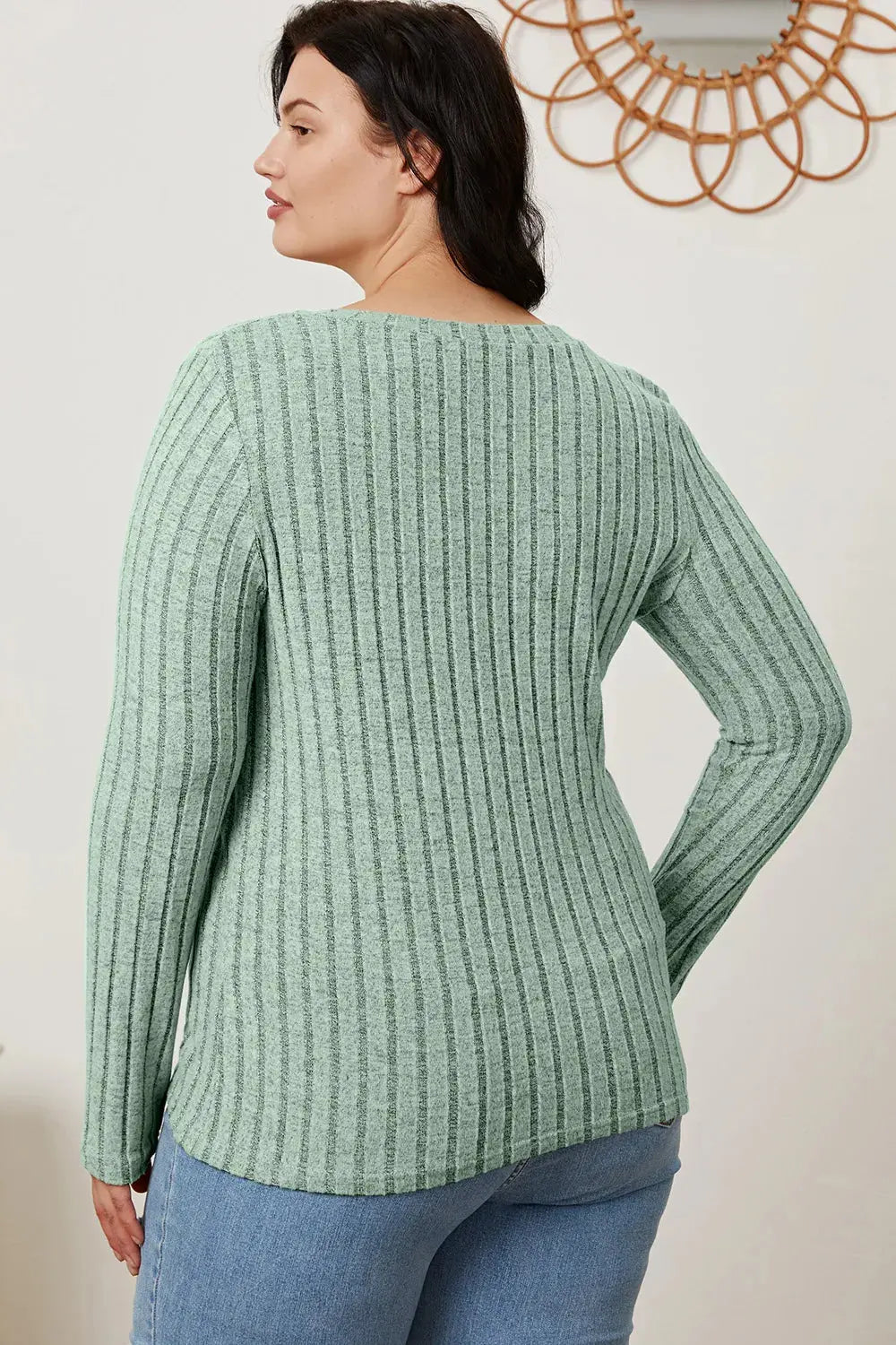 Basic Bae Full Size Ribbed V-Neck Long Sleeve T Shirt for Women - Be Bliss Boutique
