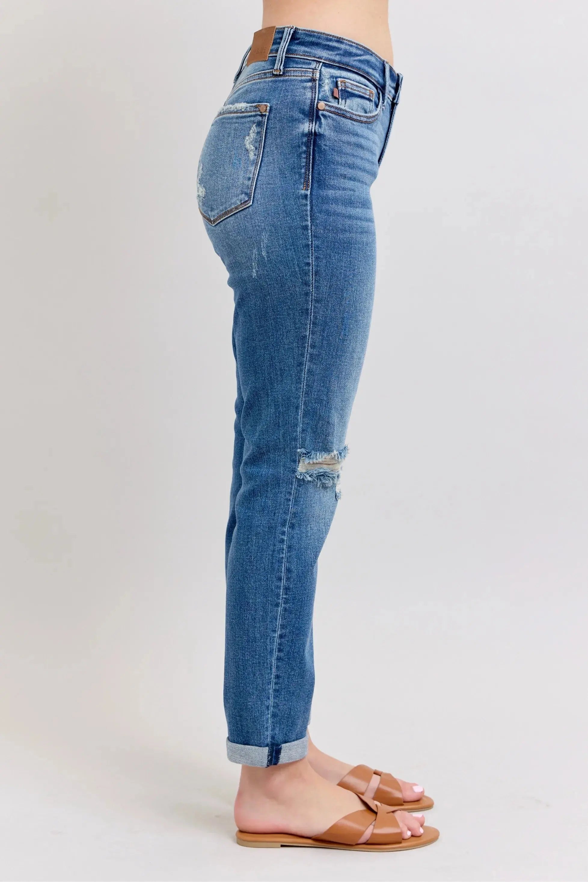 Full Size Mr Vintage Wash Boyfriend Fit w/ Destroy Judy Blue Jeans - Be Bliss Boutique